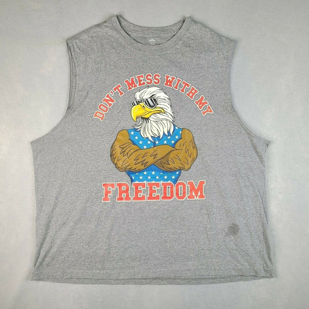 Patriotic USA Don't Mess With My Freedom Sleeveless T-Shirt 2XL Adult Gray Eagle